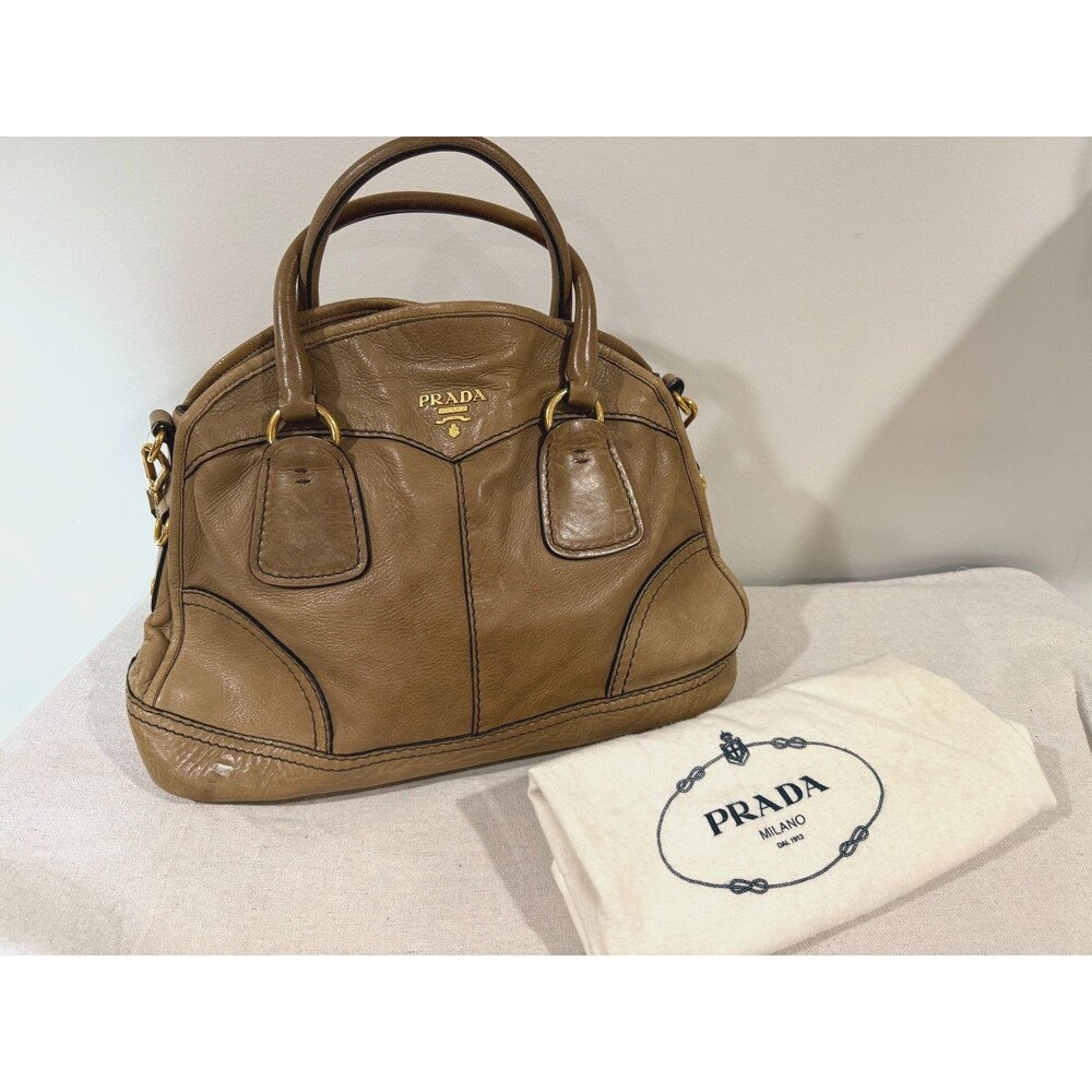 Vintage Prada Brown Bauletto Bowler Bag in Cervo Shine Leather MSRP $2100